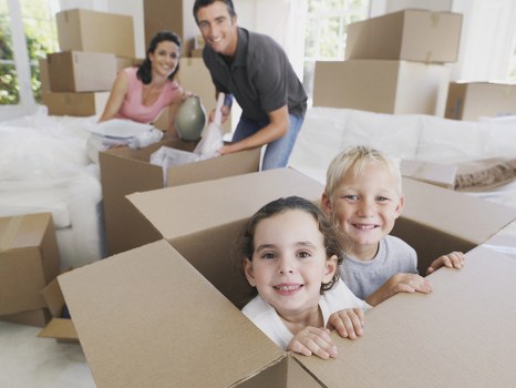 Moving van and packed boxes for house removals in Bermondsey