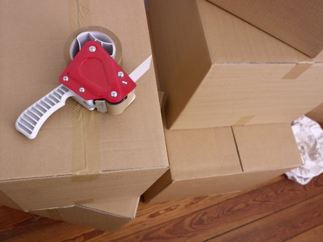 Business equipment and office furniture prepared for a move