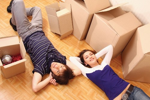 Packed office equipment ready for transport during a Bermondsey office move